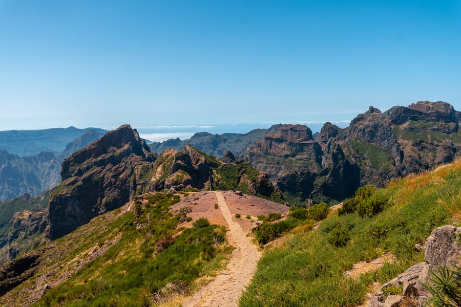 Hiking trail in the mountains at Pico do Arieiro, Madeira. Portugal