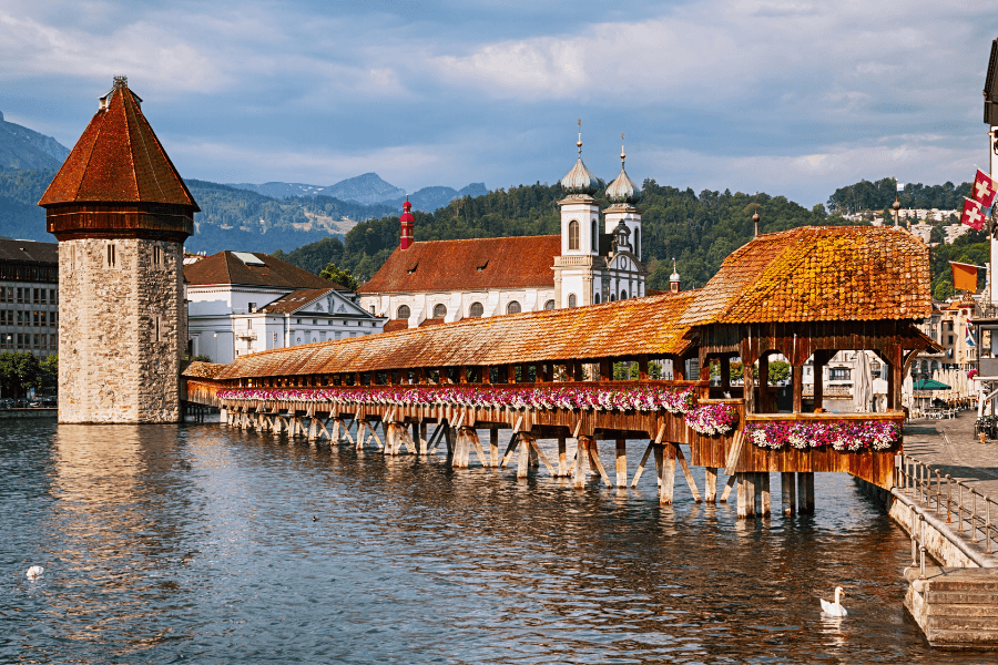 Old town of Lucerne with bridge and tower