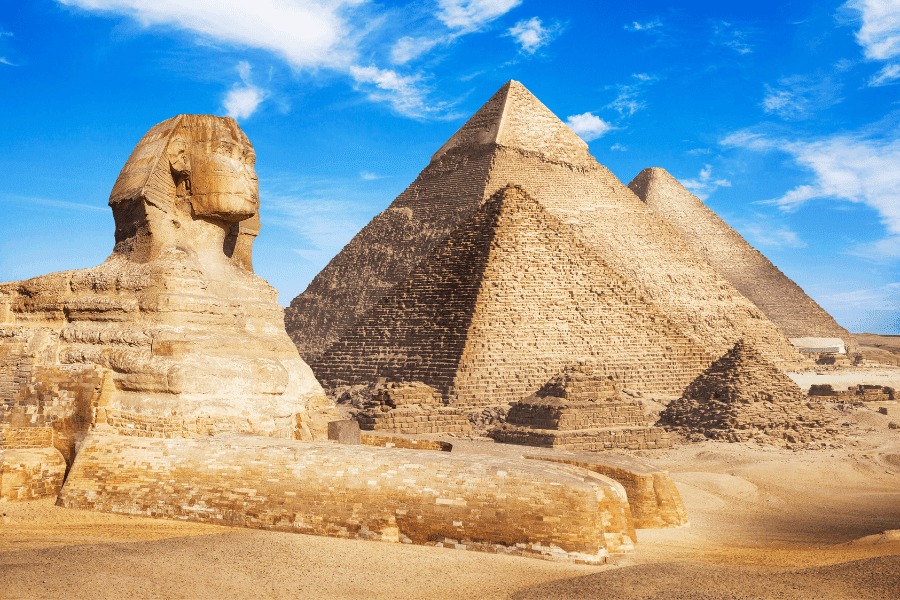Pyramids in Giza with sphinx