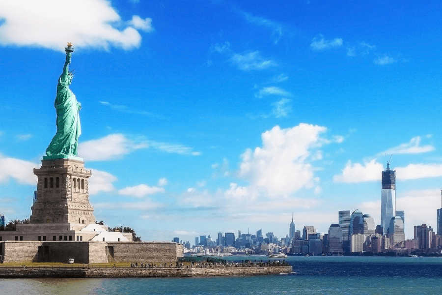 statue of liberty and manhattan-new york
