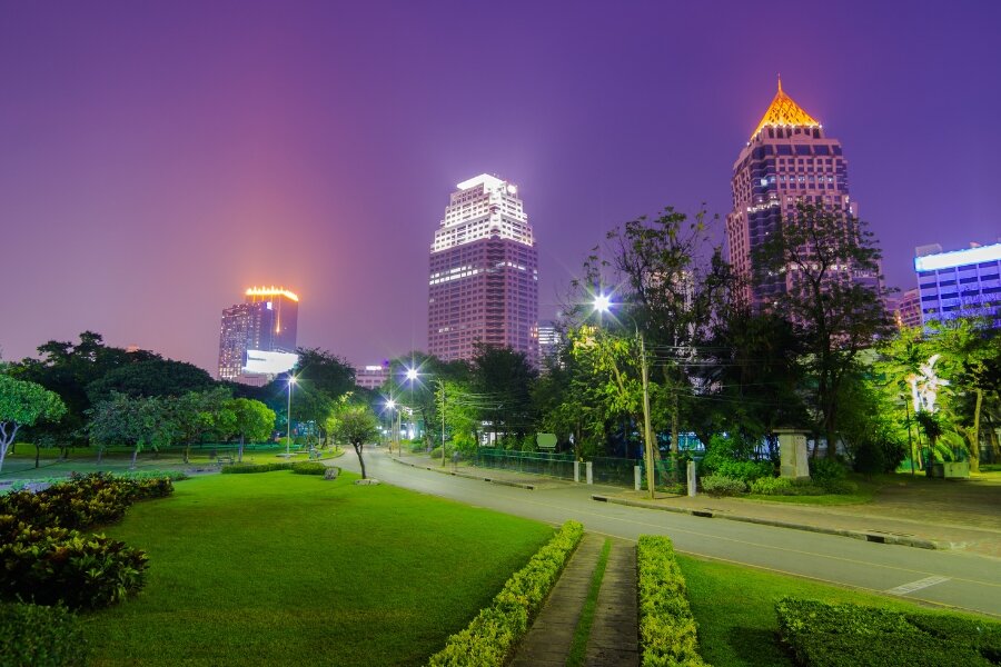 Lumpini Park in Bangkok by night